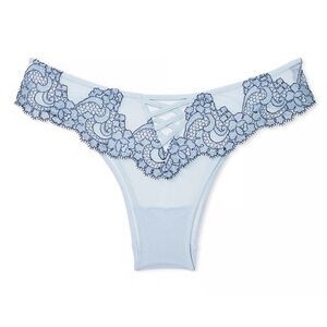 Victoria's Secret Boho Floral Embroidery Brazilian Panty Blue